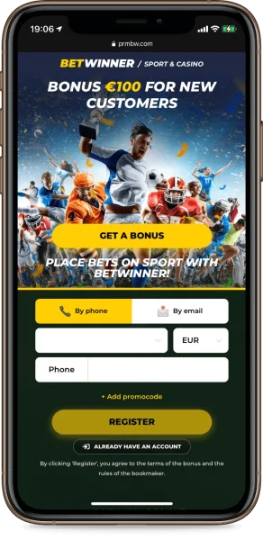 BetWinner Android app — new-customer bonus form