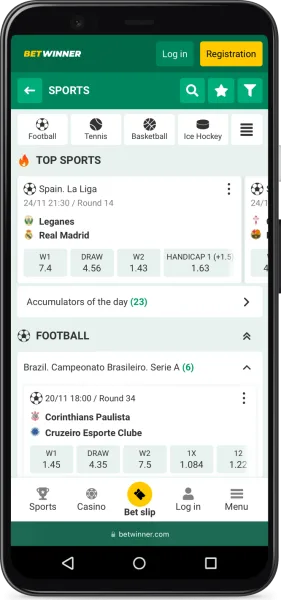 BetWinner Android app — sports betting view, alternate